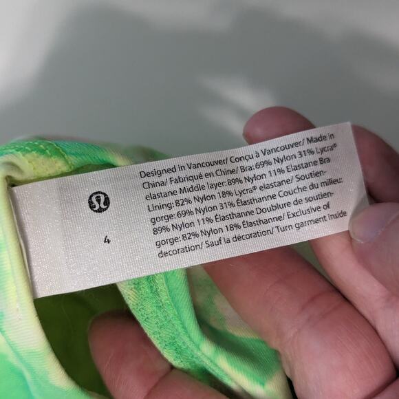 Lululemon Energy Bra High Neck Long Line Shibori Green Tie Dye WOmens 4 Sports - Picture 4 of 5